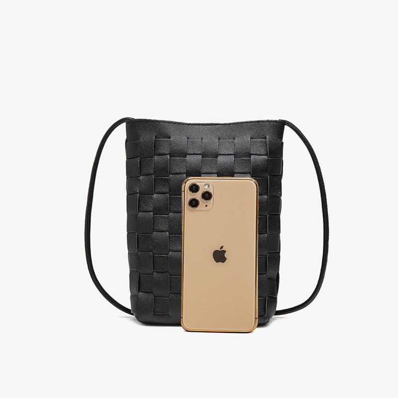 Wholesale PU Woven Simple Messenger Vertical Phone Bag